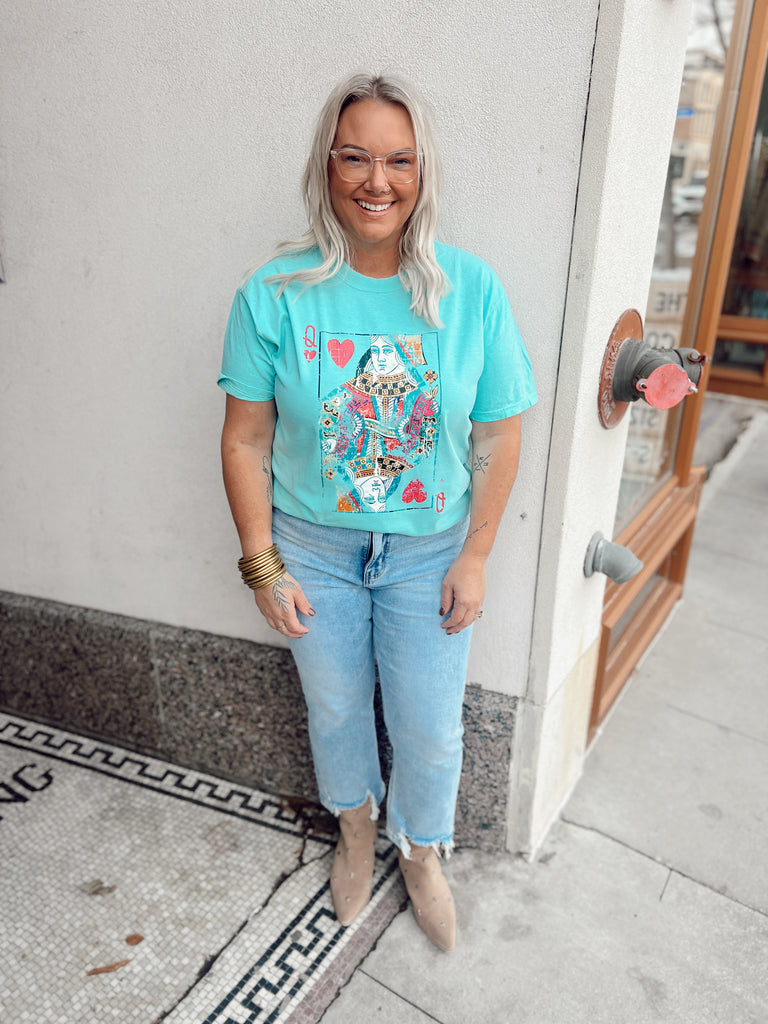 Queen of Hearts Mint Tee-Graphic Tees-oat-The Silo Boutique, Women's Fashion Boutique Located in Warren and Grand Forks North Dakota