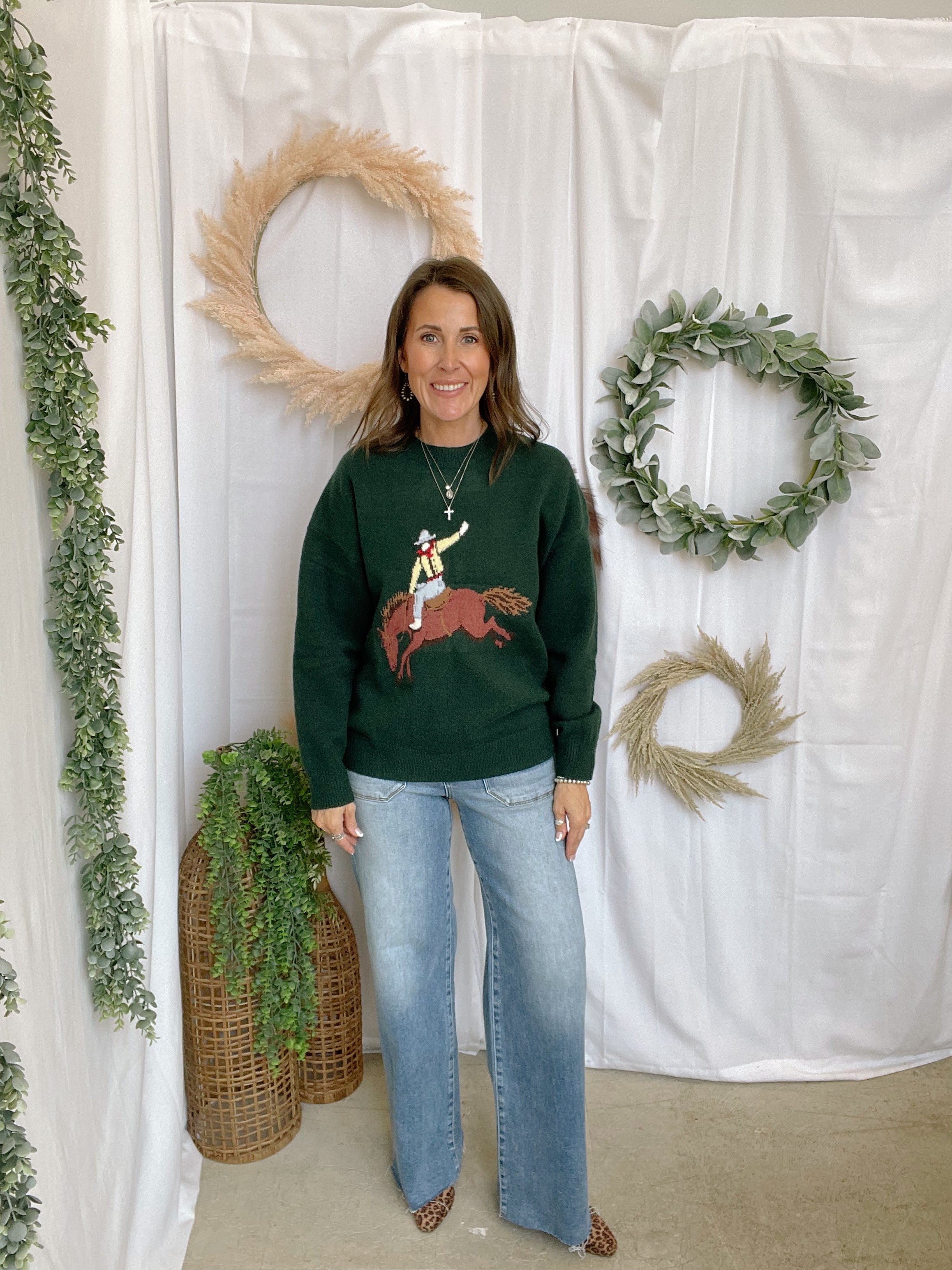 Cowboy Hunter Green Sweater-Sweaters-lelis-The Silo Boutique, Women's Fashion Boutique Located in Warren and Grand Forks North Dakota