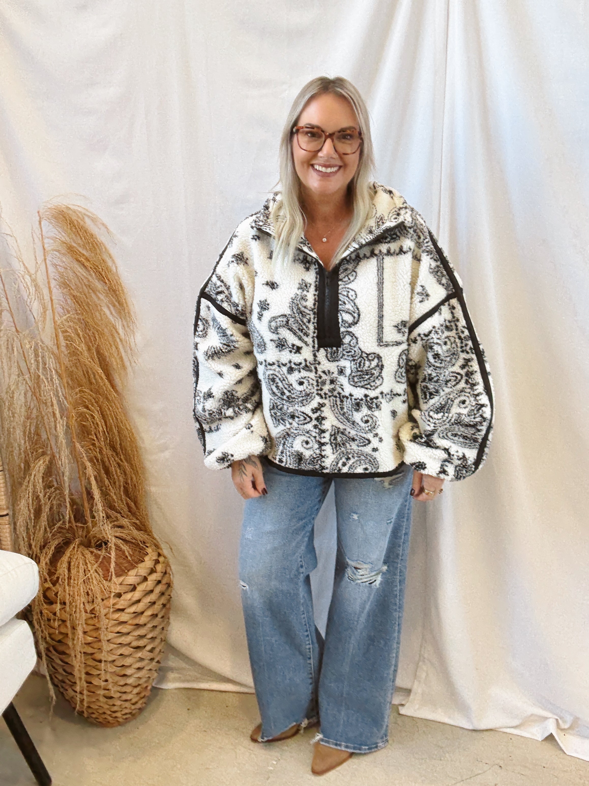 トップス SIIILON SHERPA SGILOR TOPS Paisley Sherpa Quarter Zip Up – The Silo Boutique