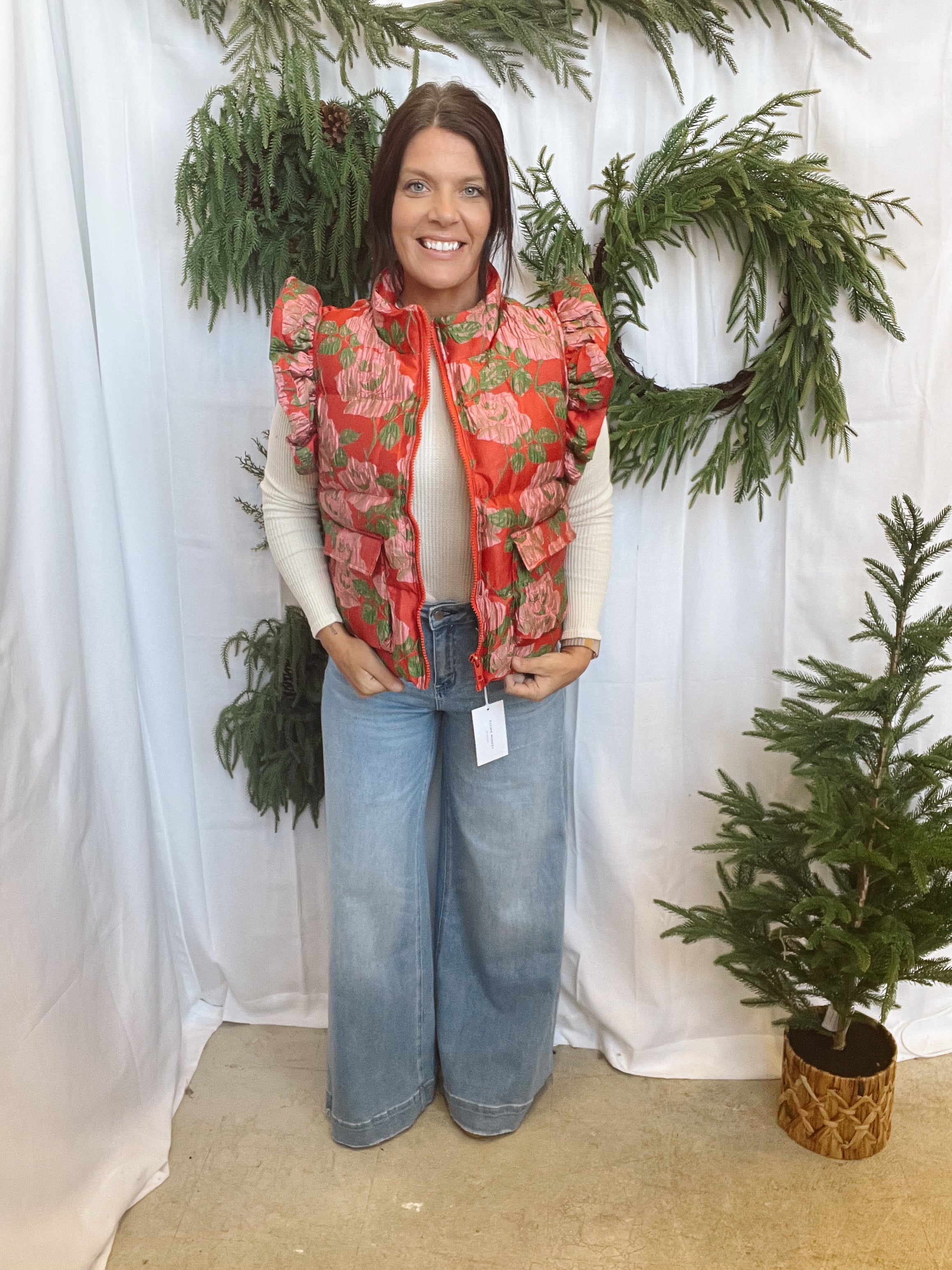 Floral Red Vest-Vests-jodifl-The Silo Boutique, Women's Fashion Boutique Located in Warren and Grand Forks North Dakota