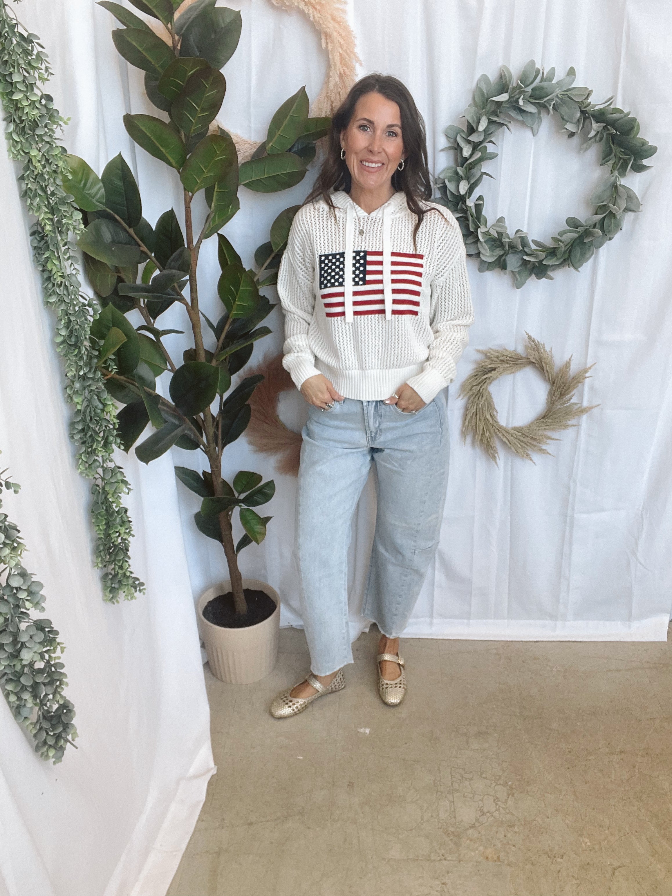 Threads Open Stitch Flag Sweater-Long Sleeve Tops-hem and thread-The Silo Boutique, Women's Fashion Boutique Located in Warren and Grand Forks North Dakota
