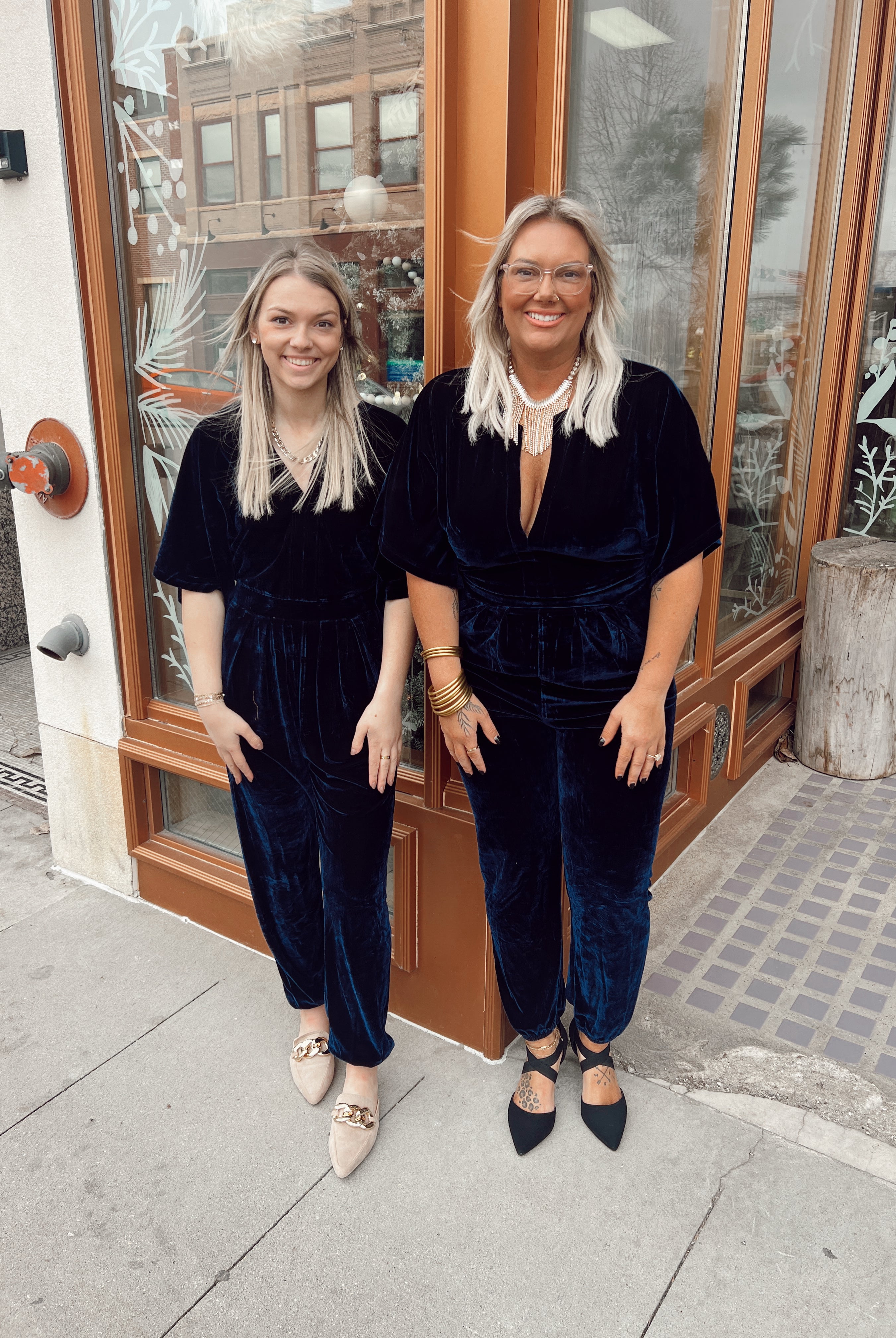 Elan Midnight Blue Velvet Jumpsuit-Jumpsuits & Rompers-elan-The Silo Boutique, Women's Fashion Boutique Located in Warren and Grand Forks North Dakota