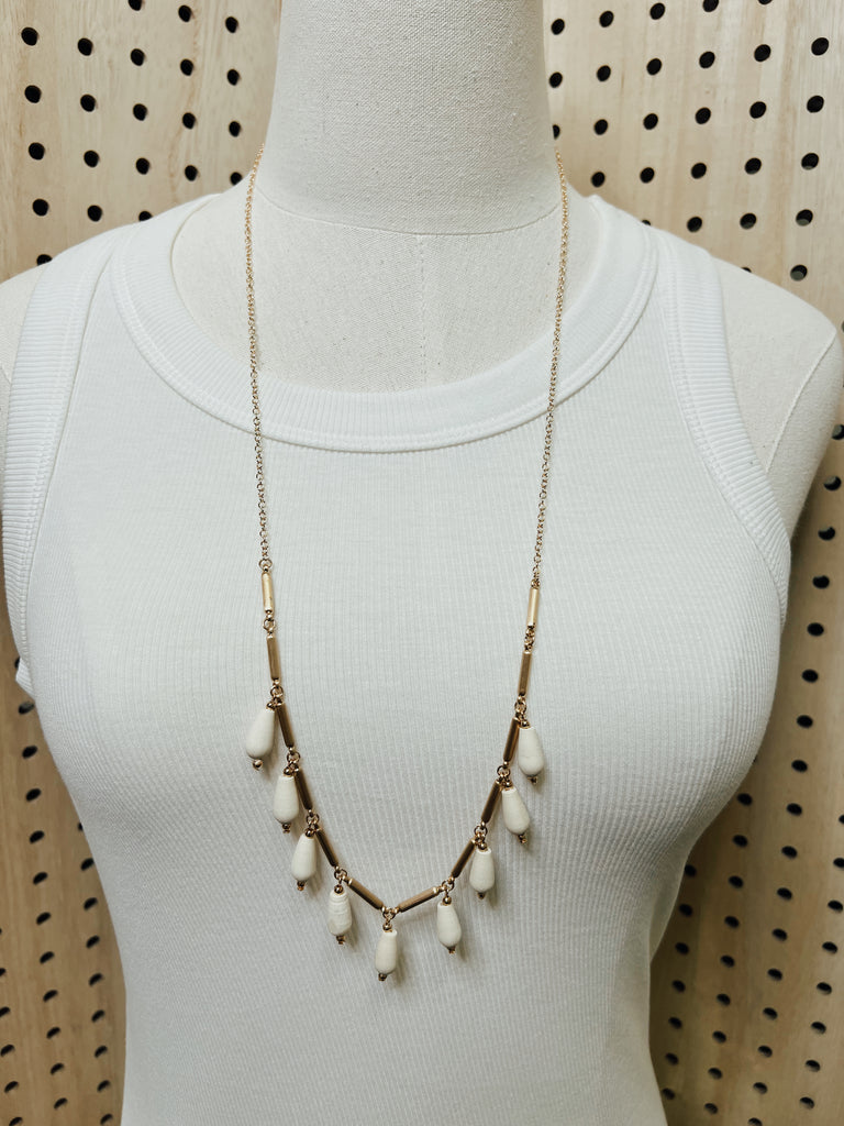 Ivory Bead Drop Necklace-Necklaces-fame-The Silo Boutique, Women's Fashion Boutique Located in Warren and Grand Forks North Dakota