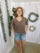 Take Five V Neck Tee-Brown-Short Sleeve Tops-hyfve-The Silo Boutique, Women's Fashion Boutique Located in Warren and Grand Forks North Dakota