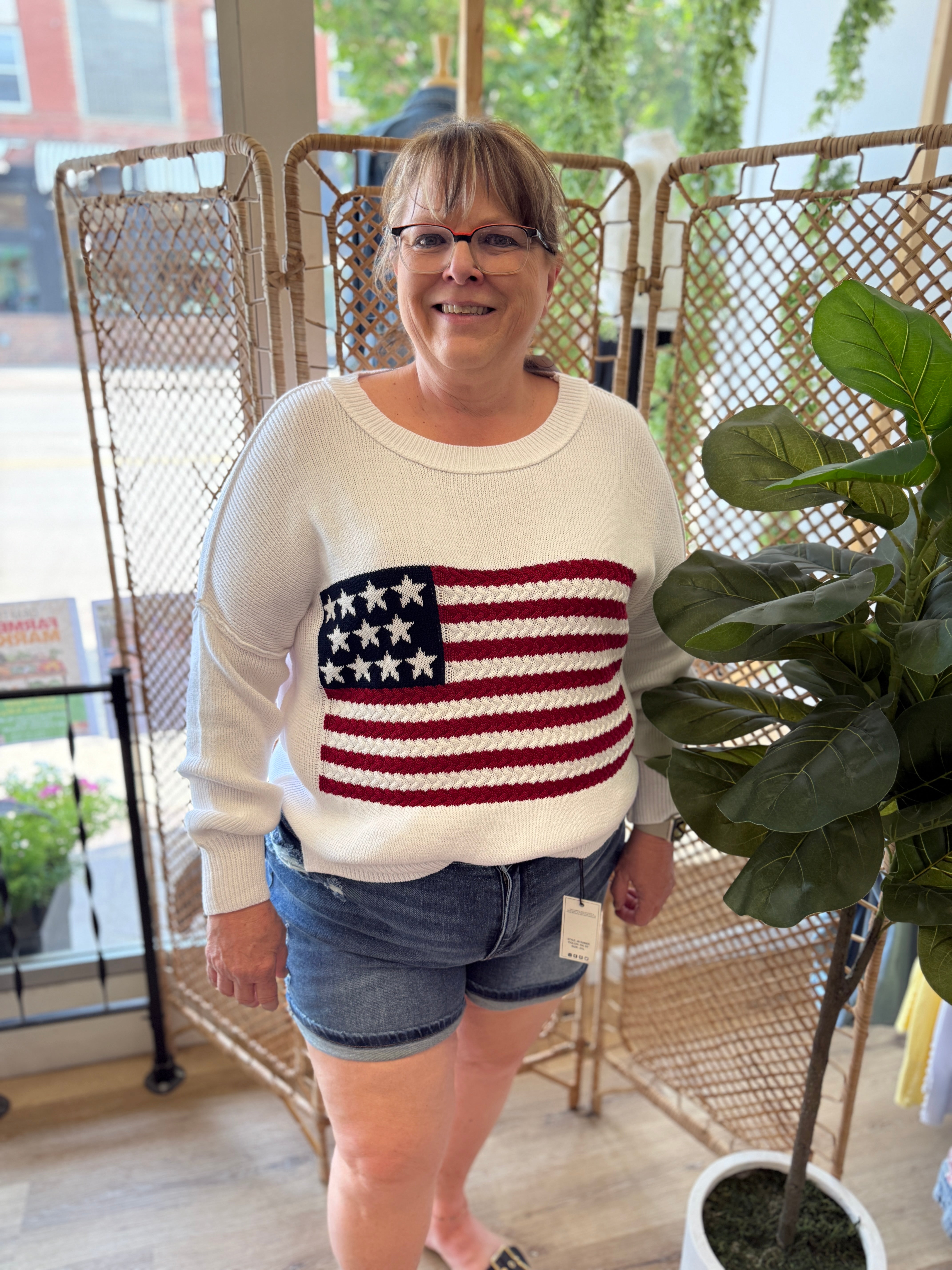 Ivory Knit Flag Sweater-Sweaters-miracle-The Silo Boutique, Women's Fashion Boutique Located in Warren and Grand Forks North Dakota