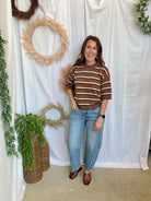 Kyra Striped Sweater-Brown-Sweaters-ENTRO-The Silo Boutique, Women's Fashion Boutique Located in Warren and Grand Forks North Dakota