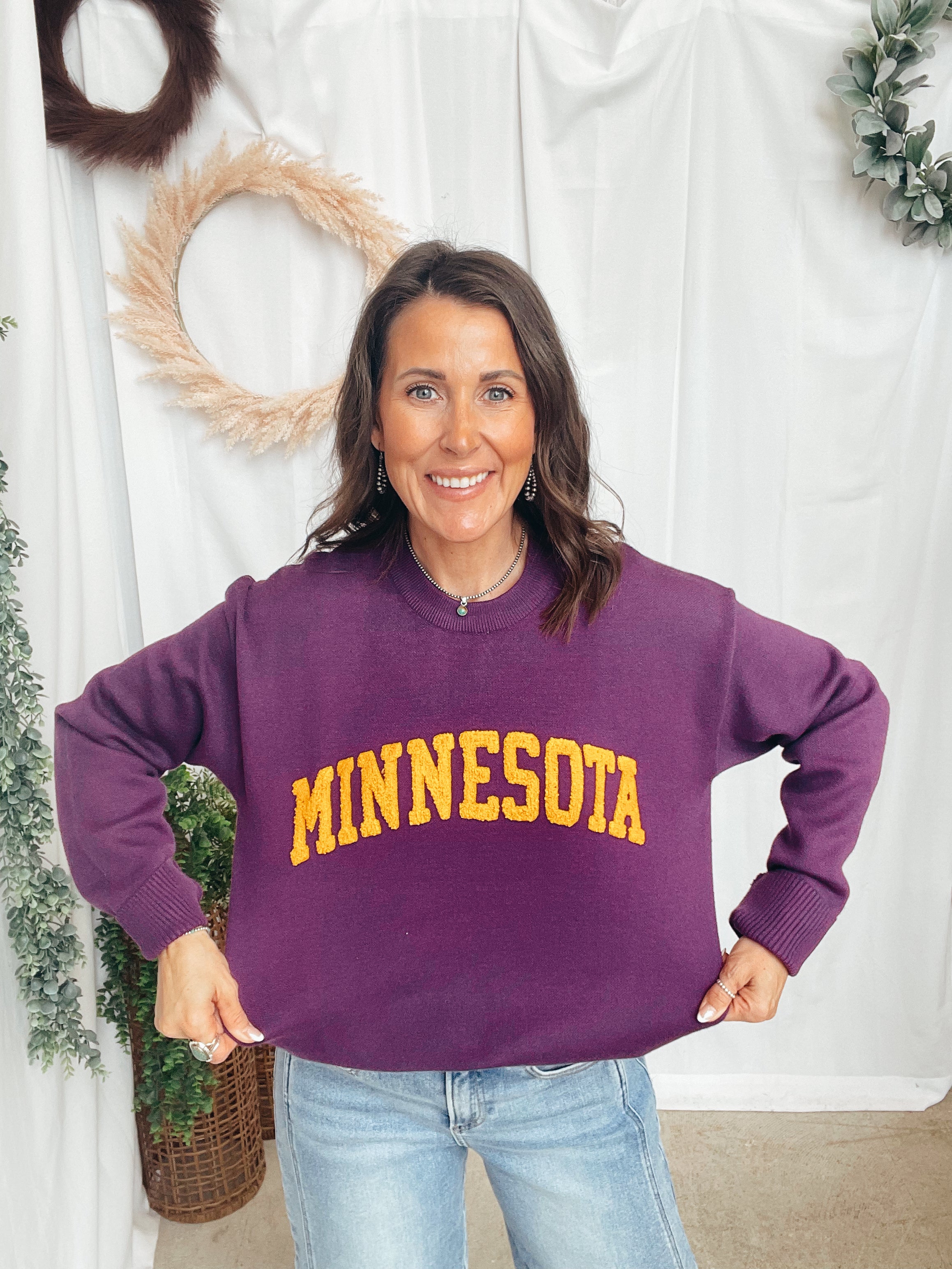 Leia Minnesota Pom Sweater-Purple-Sweaters-Leia-The Silo Boutique, Women's Fashion Boutique Located in Warren and Grand Forks North Dakota