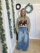 Bison Motif Sweater-Mocha-Sweaters-twentyfourth-The Silo Boutique, Women's Fashion Boutique Located in Warren and Grand Forks North Dakota