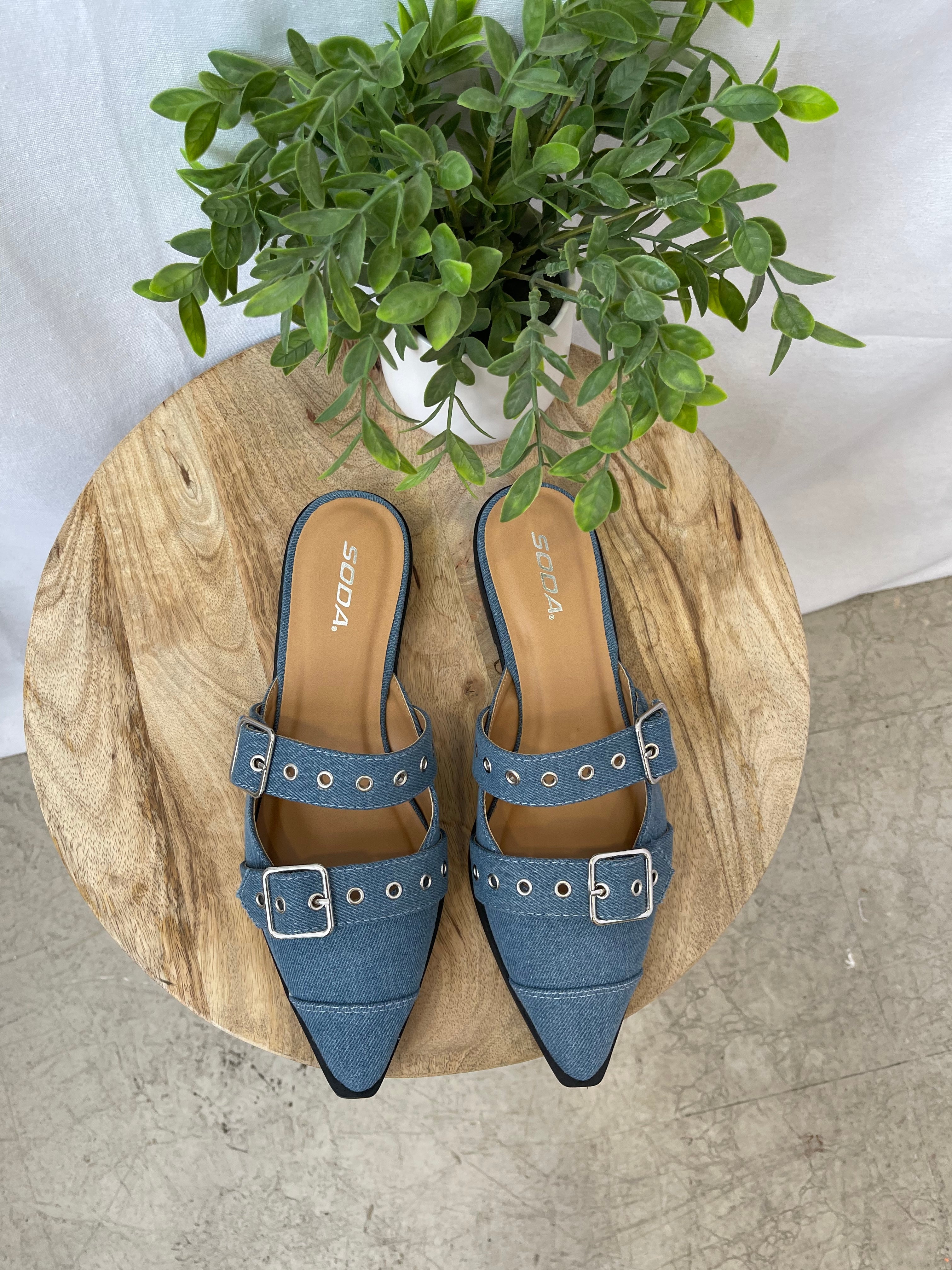 CCOCCI Denim Flat Mule Shoe-Mules-ccocci-The Silo Boutique, Women's Fashion Boutique Located in Warren and Grand Forks North Dakota