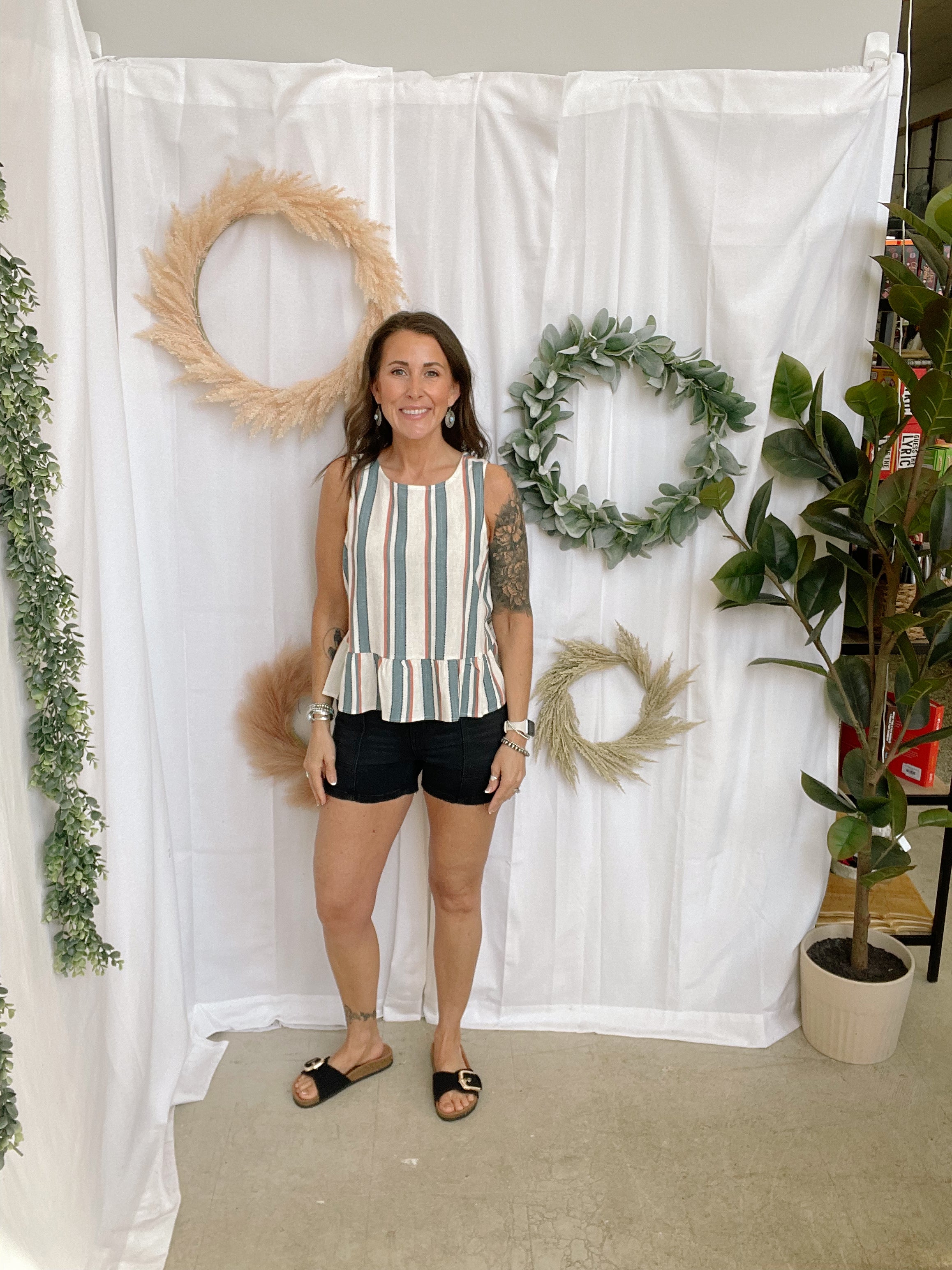 Vintage Stripe Peplum Tank Top-Tank Tops-hem and thread-The Silo Boutique, Women's Fashion Boutique Located in Warren and Grand Forks North Dakota