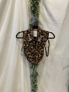 Corporate Collar-Leopard with Gems-Short Sleeve Tops-Summer Tees-The Silo Boutique, Women's Fashion Boutique Located in Warren and Grand Forks North Dakota