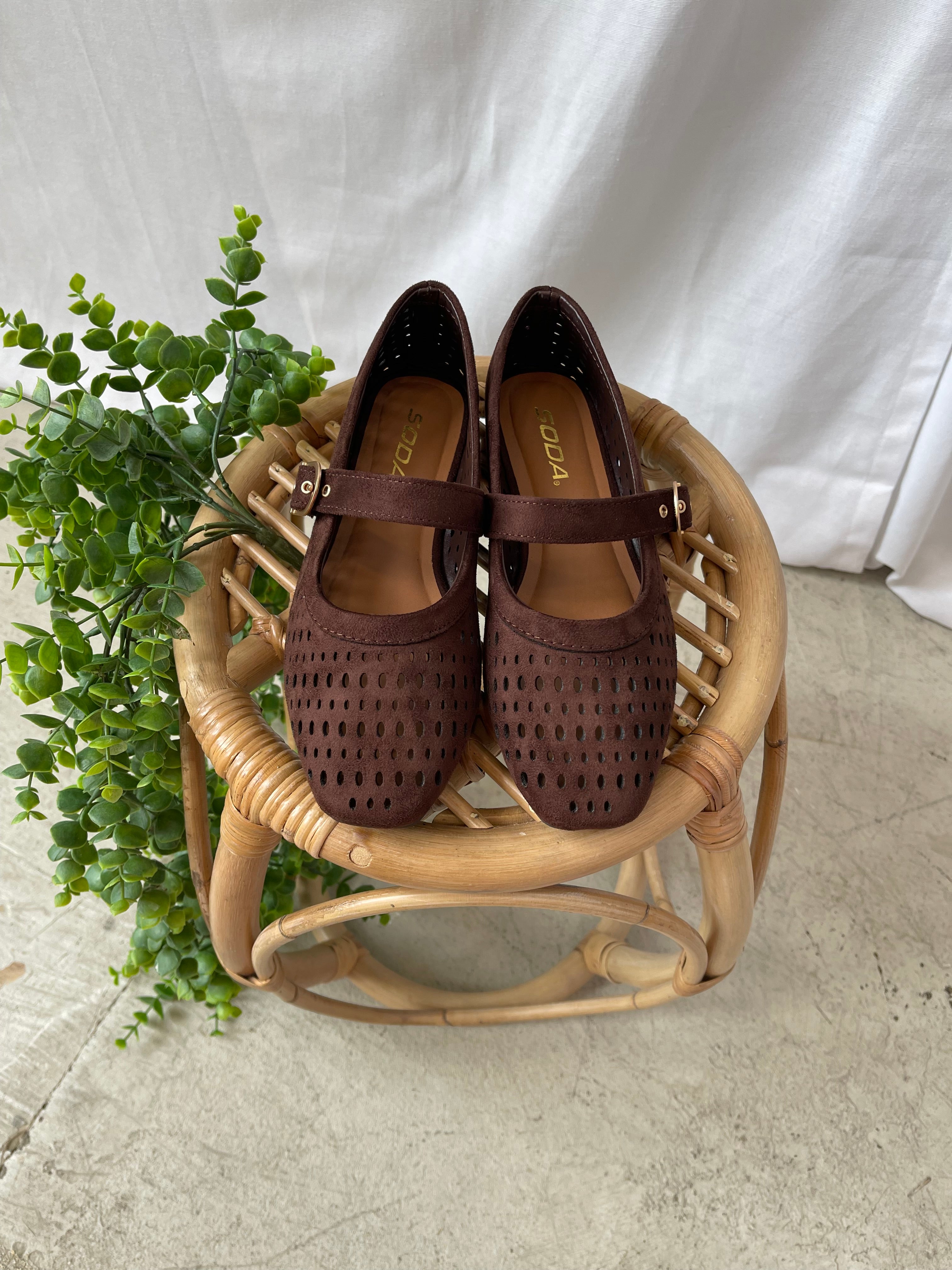 Soda Sheila Mocha Flat Shoe-Sandals-soda-The Silo Boutique, Women's Fashion Boutique Located in Warren and Grand Forks North Dakota