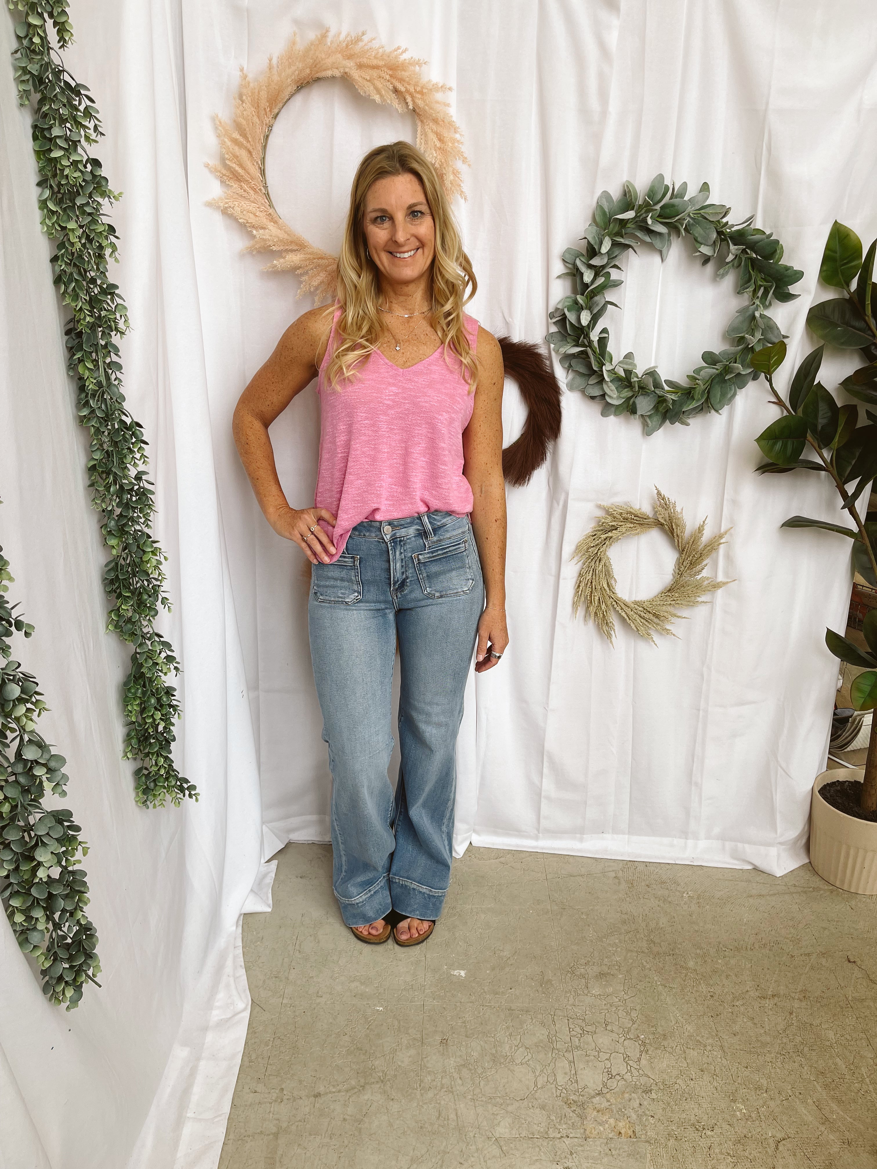 Mel V Neck Slub Tank Top-Pink-Tank Tops-Zenana-The Silo Boutique, Women's Fashion Boutique Located in Warren and Grand Forks North Dakota