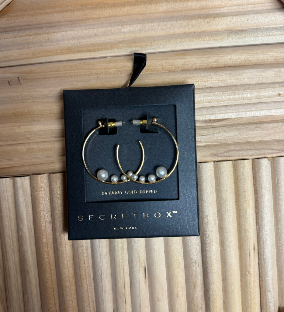Secret Box Gold Pearl Hoop Earrings-earrings-Fame-The Silo Boutique, Women's Fashion Boutique Located in Warren and Grand Forks North Dakota