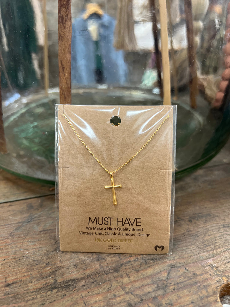 Must Have Gold Dipped Cross Necklace-Necklaces-Fame-The Silo Boutique, Women's Fashion Boutique Located in Warren and Grand Forks North Dakota