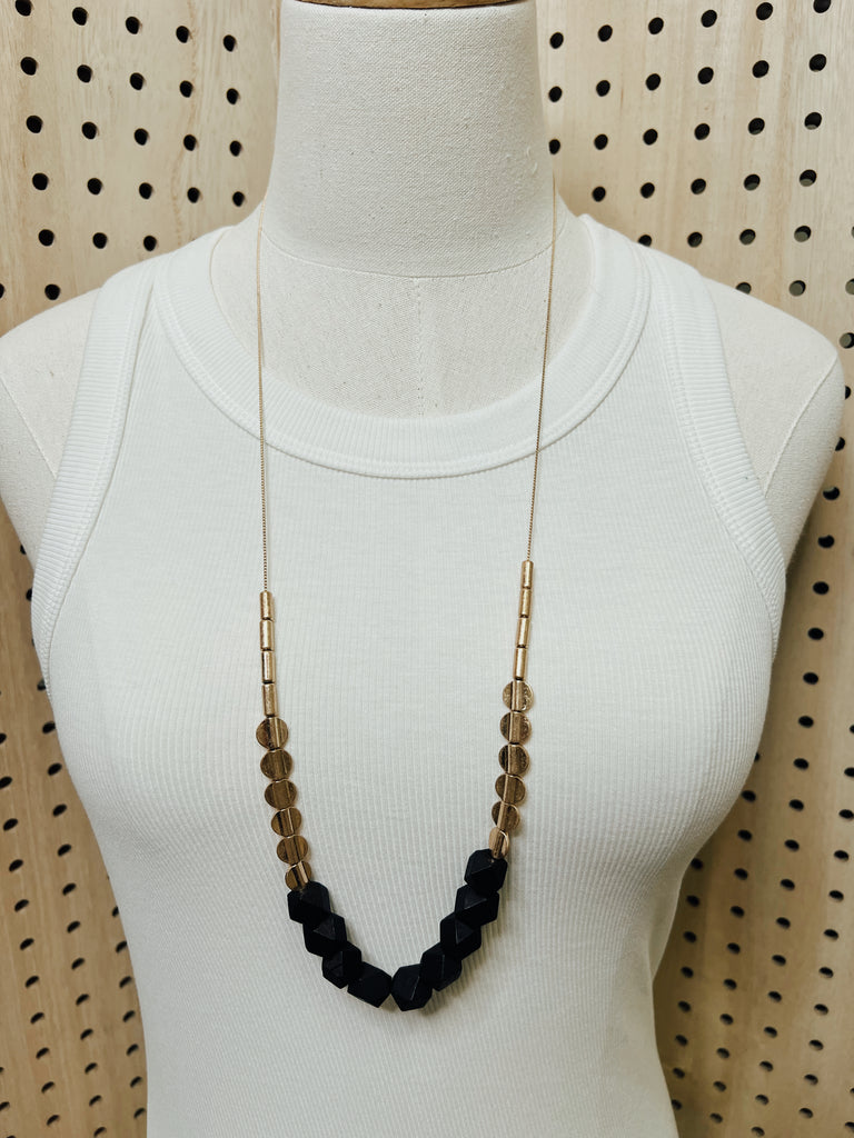 Black Block Bead Long Necklace-Necklaces-Fame-The Silo Boutique, Women's Fashion Boutique Located in Warren and Grand Forks North Dakota