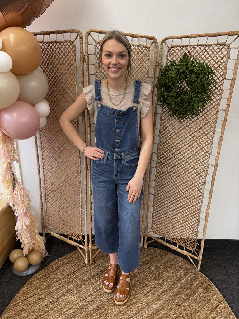 Judy Blue Crop Wide Leg Overall Jeans-Jeans-judy blue-The Silo Boutique, Women's Fashion Boutique Located in Warren and Grand Forks North Dakota