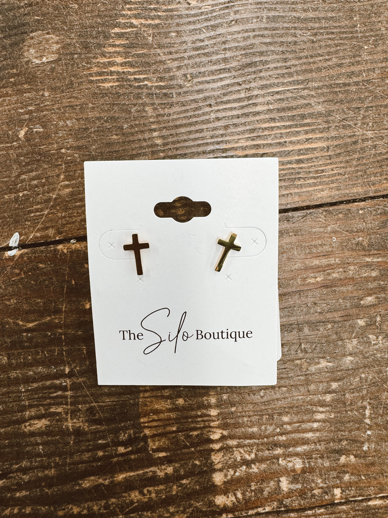 Gold Stud Cross Earrings-earrings-howards-The Silo Boutique, Women's Fashion Boutique Located in Warren and Grand Forks North Dakota