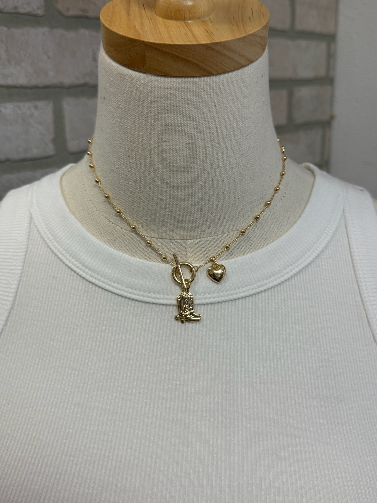Boots and Heart Necklace-Necklaces-Fame-The Silo Boutique, Women's Fashion Boutique Located in Warren and Grand Forks North Dakota