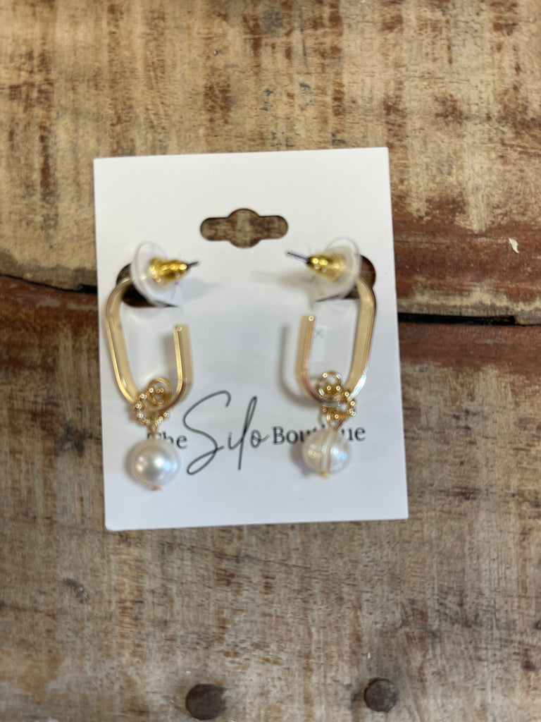 Pearl Gold Mini Hoop Earrings-earrings-Dallas Market-The Silo Boutique, Women's Fashion Boutique Located in Warren and Grand Forks North Dakota