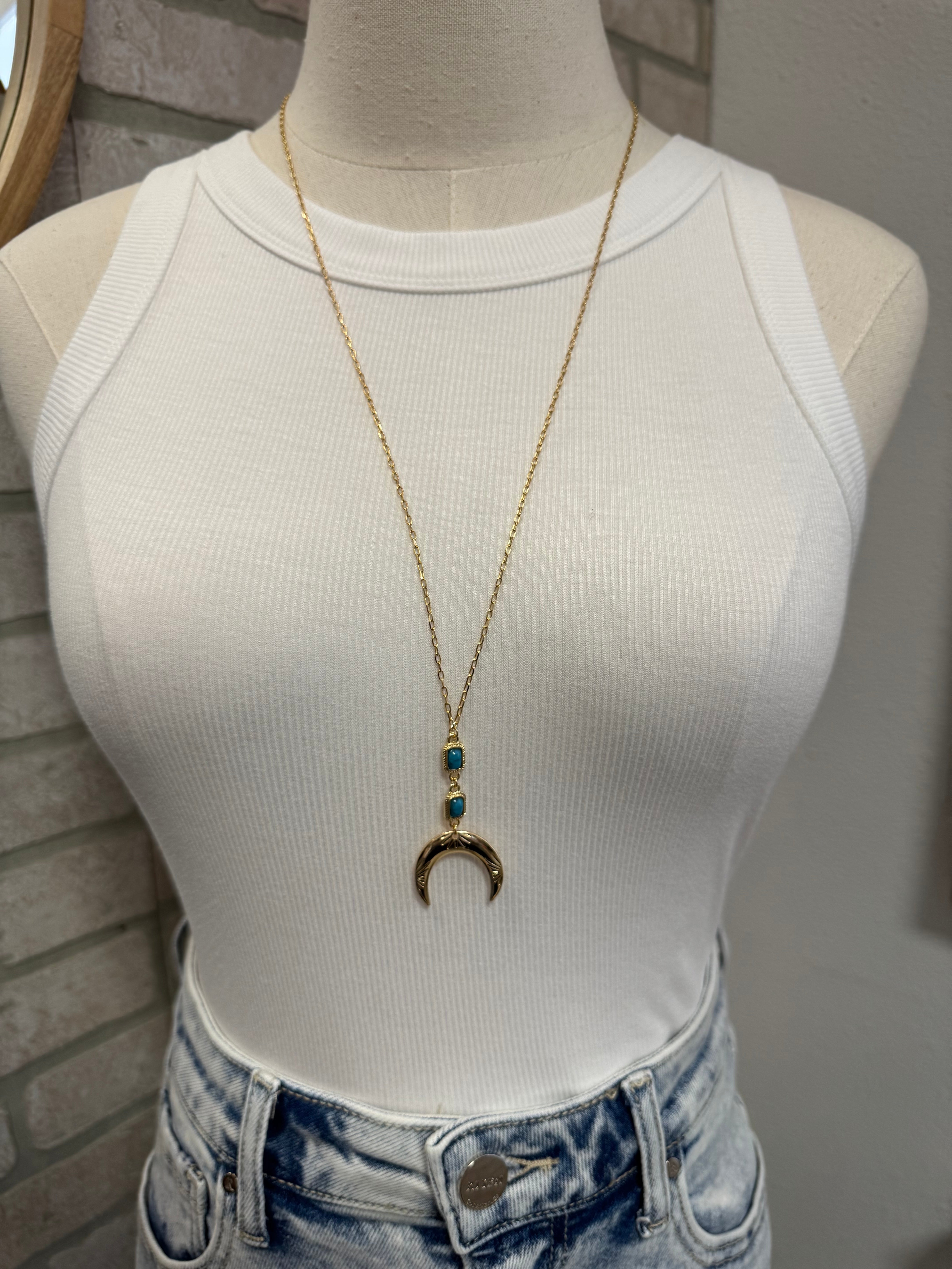 Long Crescent and Turquoise Necklace-Necklaces-Fame-The Silo Boutique, Women's Fashion Boutique Located in Warren and Grand Forks North Dakota