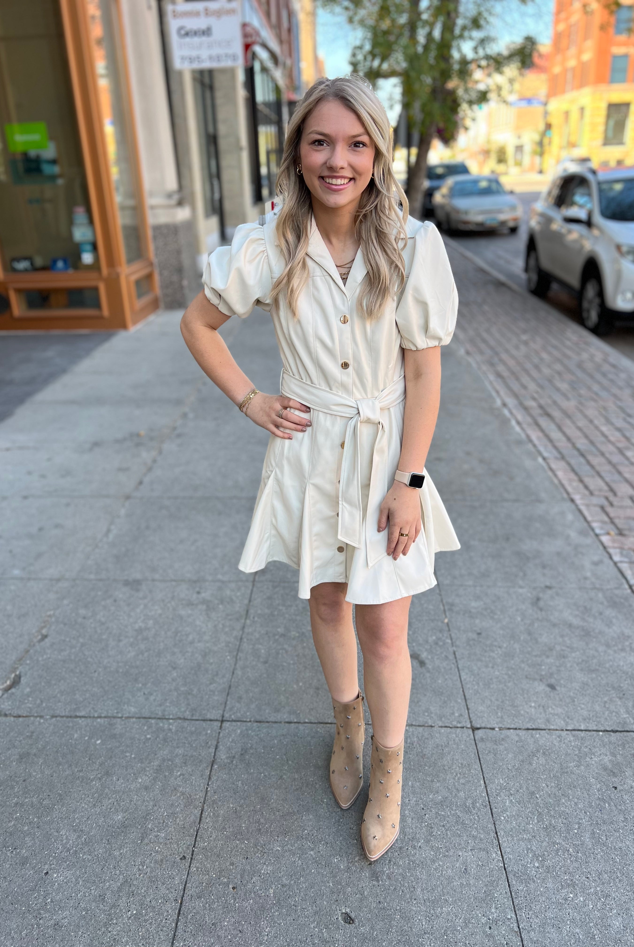 Fate Ivory Leather Dress-Dresses-fate-The Silo Boutique, Women's Fashion Boutique Located in Warren and Grand Forks North Dakota