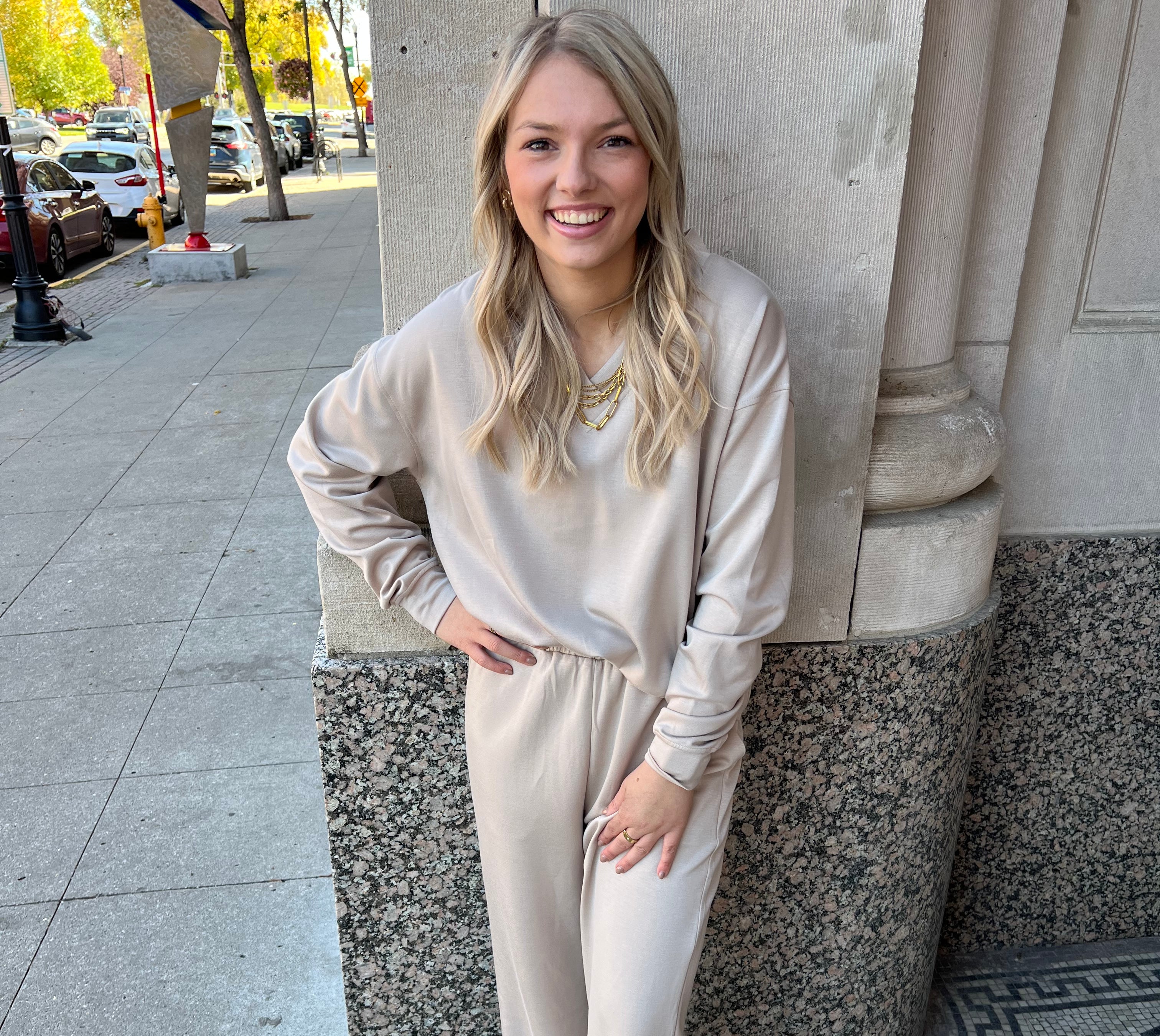 Scuba Taupe Modal Pants-Jumpsuits & Rompers-before you-The Silo Boutique, Women's Fashion Boutique Located in Warren and Grand Forks North Dakota