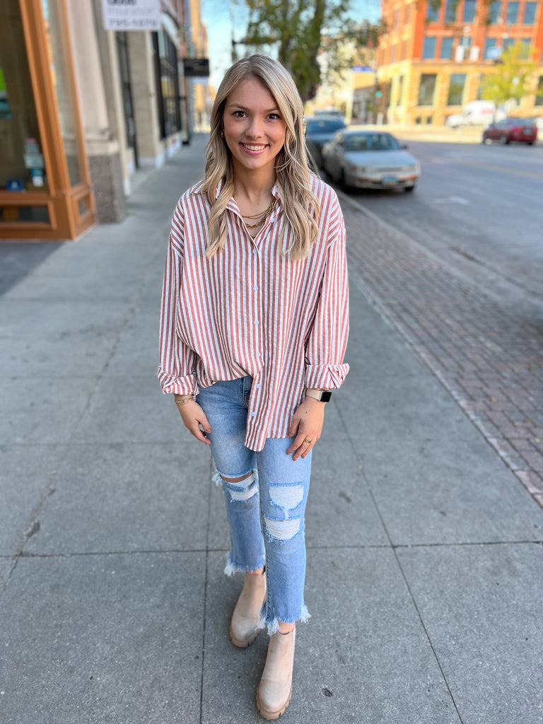 Crimson Striped Top-Long Sleeves-easel-The Silo Boutique, Women's Fashion Boutique Located in Warren and Grand Forks North Dakota