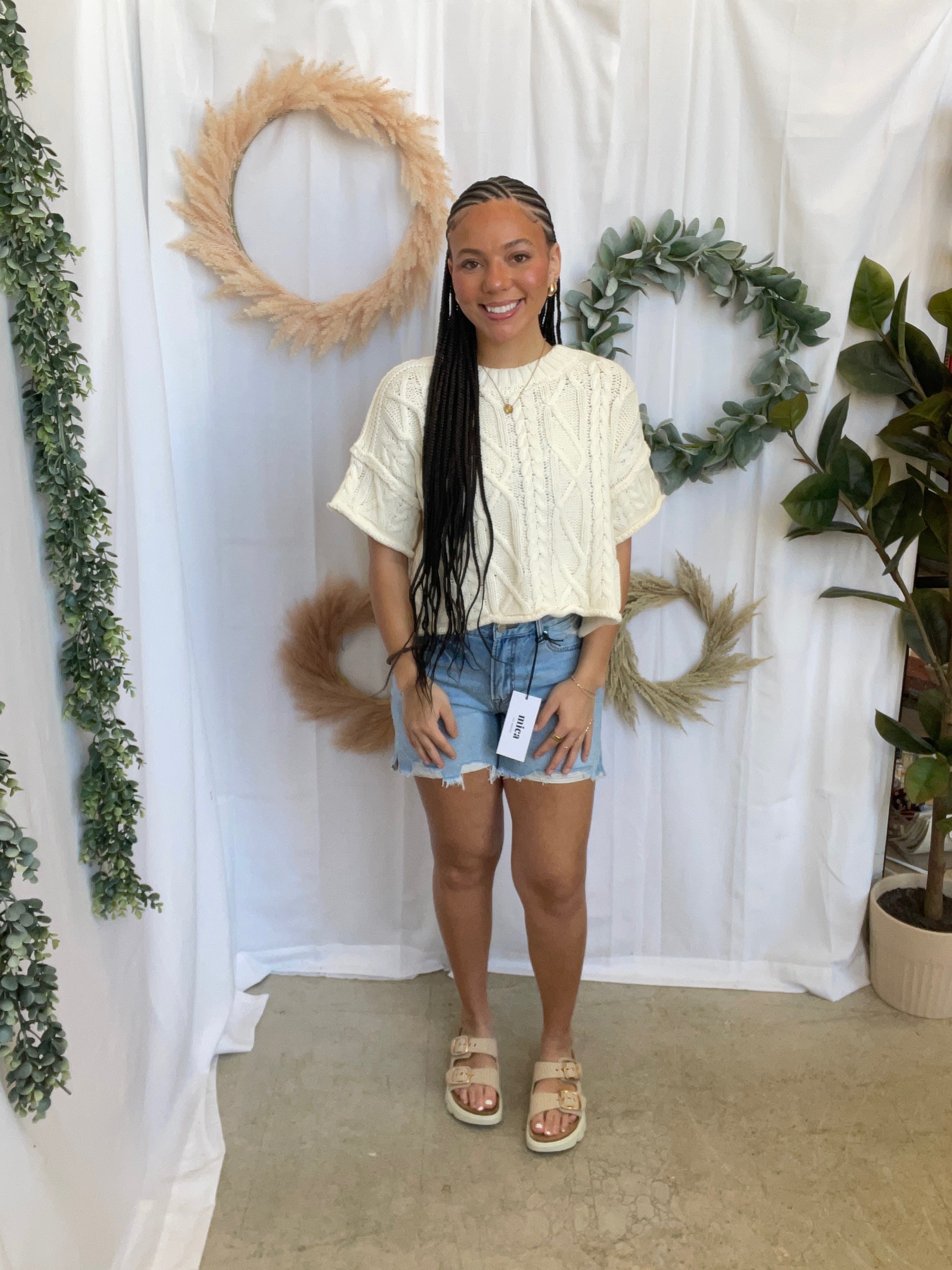 Lisa Cable Short Sleeve Sweater Top-Cream-Short Sleeve Tops-lelis-The Silo Boutique, Women's Fashion Boutique Located in Warren and Grand Forks North Dakota