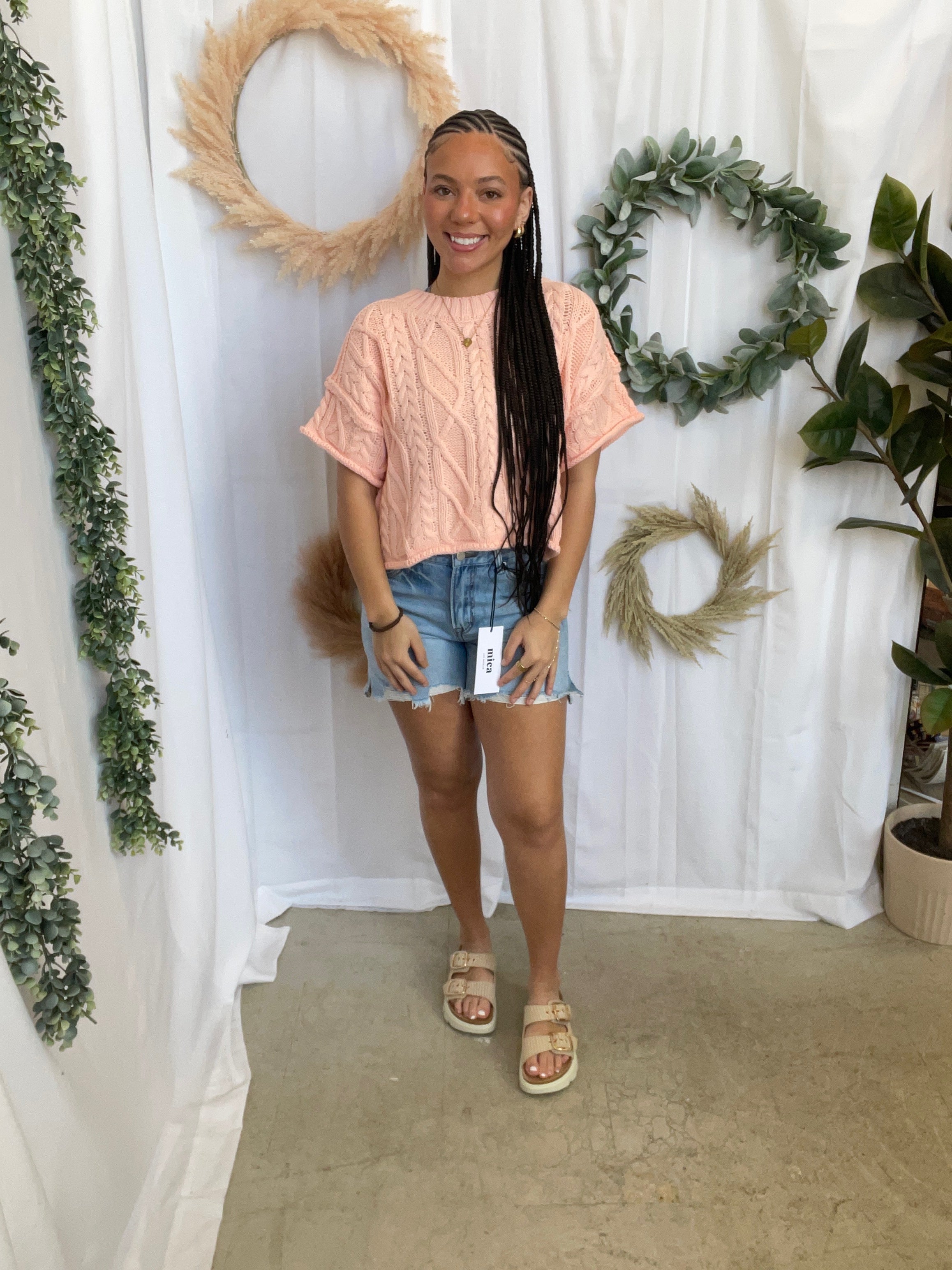 Lisa Cable Short Sleeve Sweater Top-Sorbet-Short Sleeve Tops-lelis-The Silo Boutique, Women's Fashion Boutique Located in Warren and Grand Forks North Dakota