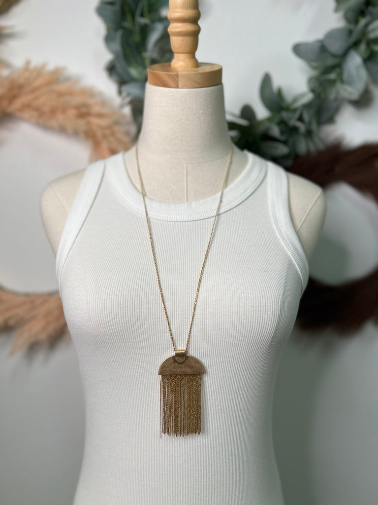 Half Disc Fringe Long Necklace-Necklaces-Fame-The Silo Boutique, Women's Fashion Boutique Located in Warren and Grand Forks North Dakota