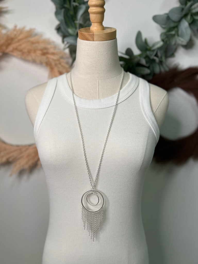 Double Hoop Long Necklace-Necklaces-Fame-The Silo Boutique, Women's Fashion Boutique Located in Warren and Grand Forks North Dakota