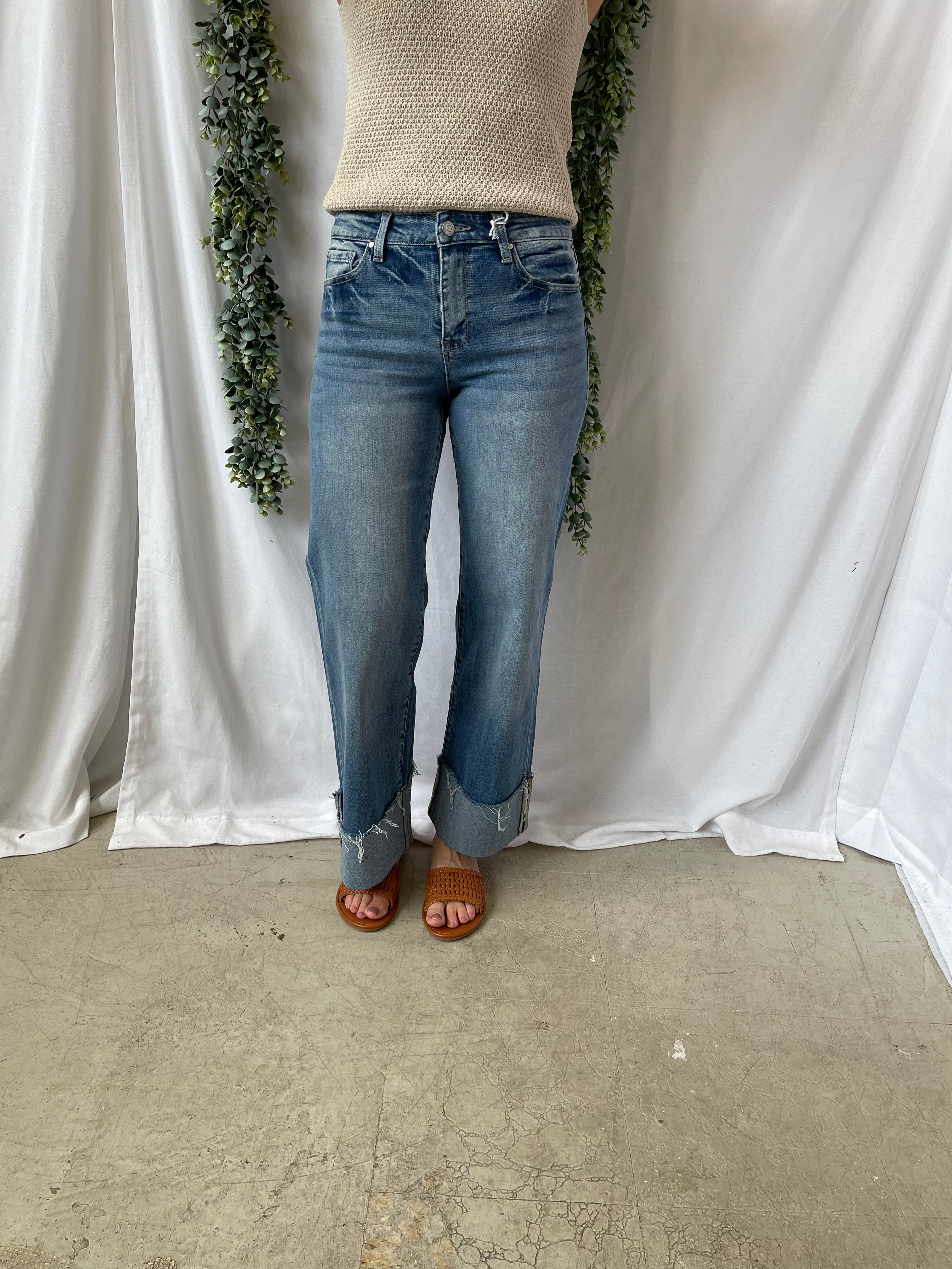Petra Cuffed Hem Wide Leg Jeans-Jeans-petra-The Silo Boutique, Women's Fashion Boutique Located in Warren and Grand Forks North Dakota