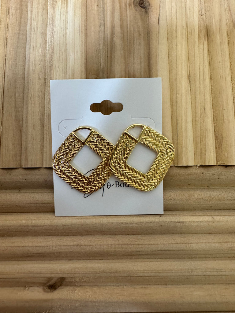 Gold Square Tex Earrings-earrings-Fame-The Silo Boutique, Women's Fashion Boutique Located in Warren and Grand Forks North Dakota