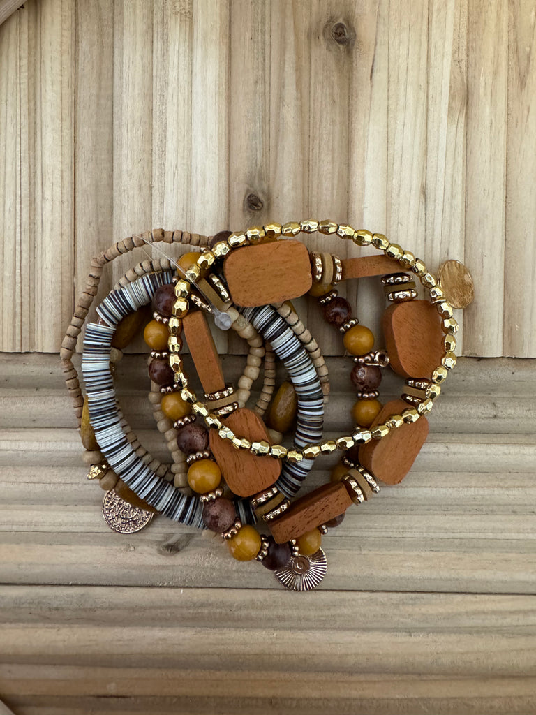 Brown Mix Bead Stretch Bracelet-Bracelets-Fame-The Silo Boutique, Women's Fashion Boutique Located in Warren and Grand Forks North Dakota