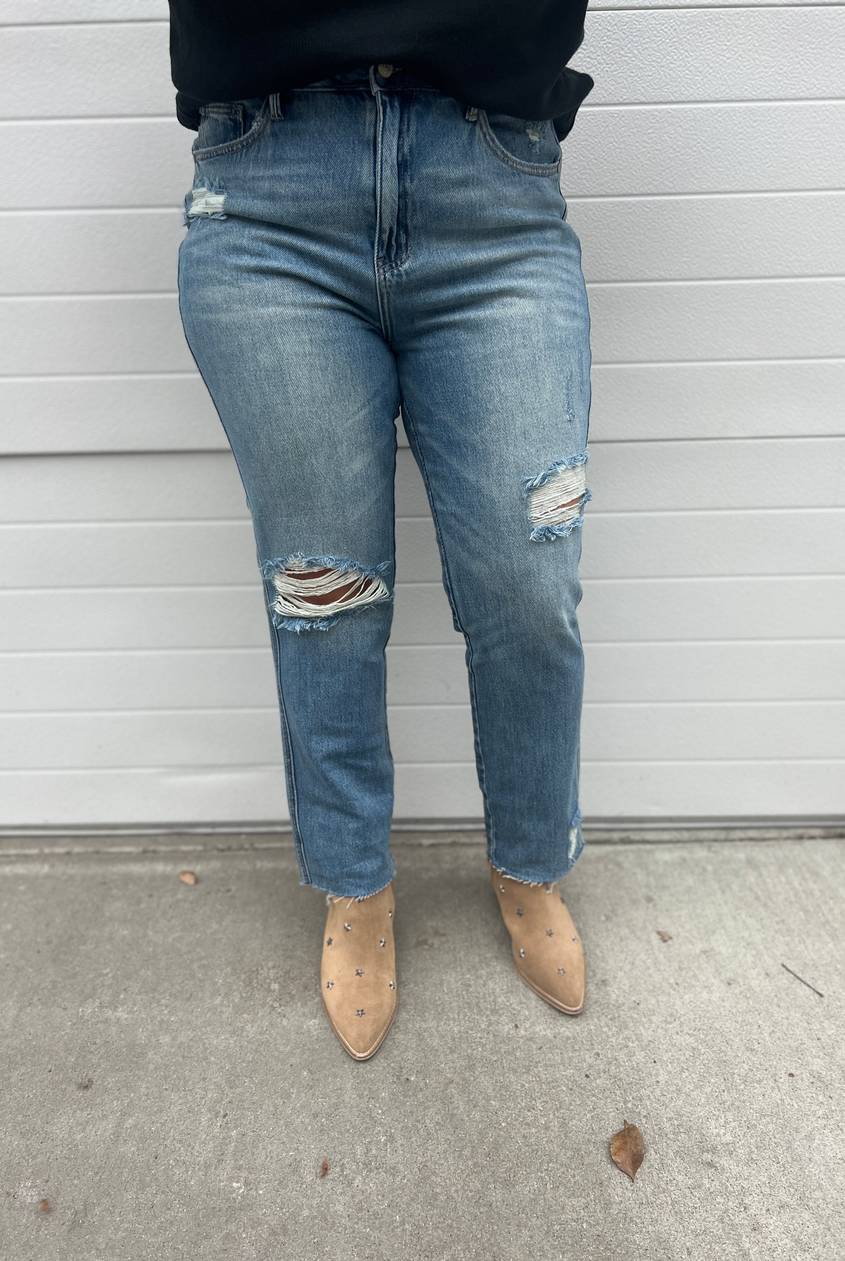 Judy Blue Rigid Destroyed Straight Magic Jeans-Jeans-judy blue-The Silo Boutique, Women's Fashion Boutique Located in Warren and Grand Forks North Dakota