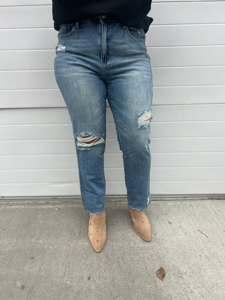 Judy Blue Rigid Destroyed Straight Magic Jeans-Jeans-judy blue-The Silo Boutique, Women's Fashion Boutique Located in Warren and Grand Forks North Dakota