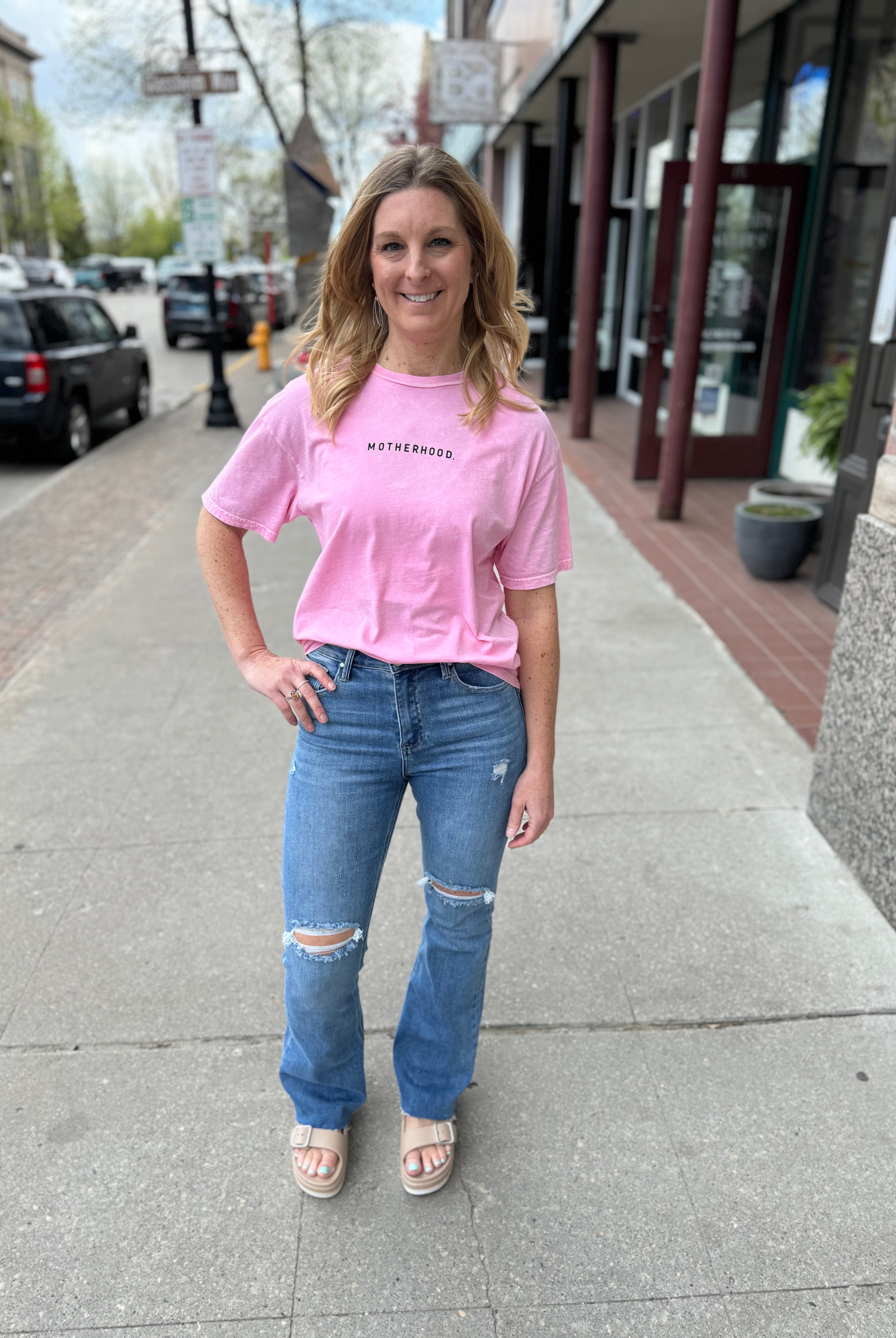 Motherhood Flamingo Tee-Graphic Tees-oat-The Silo Boutique, Women's Fashion Boutique Located in Warren and Grand Forks North Dakota