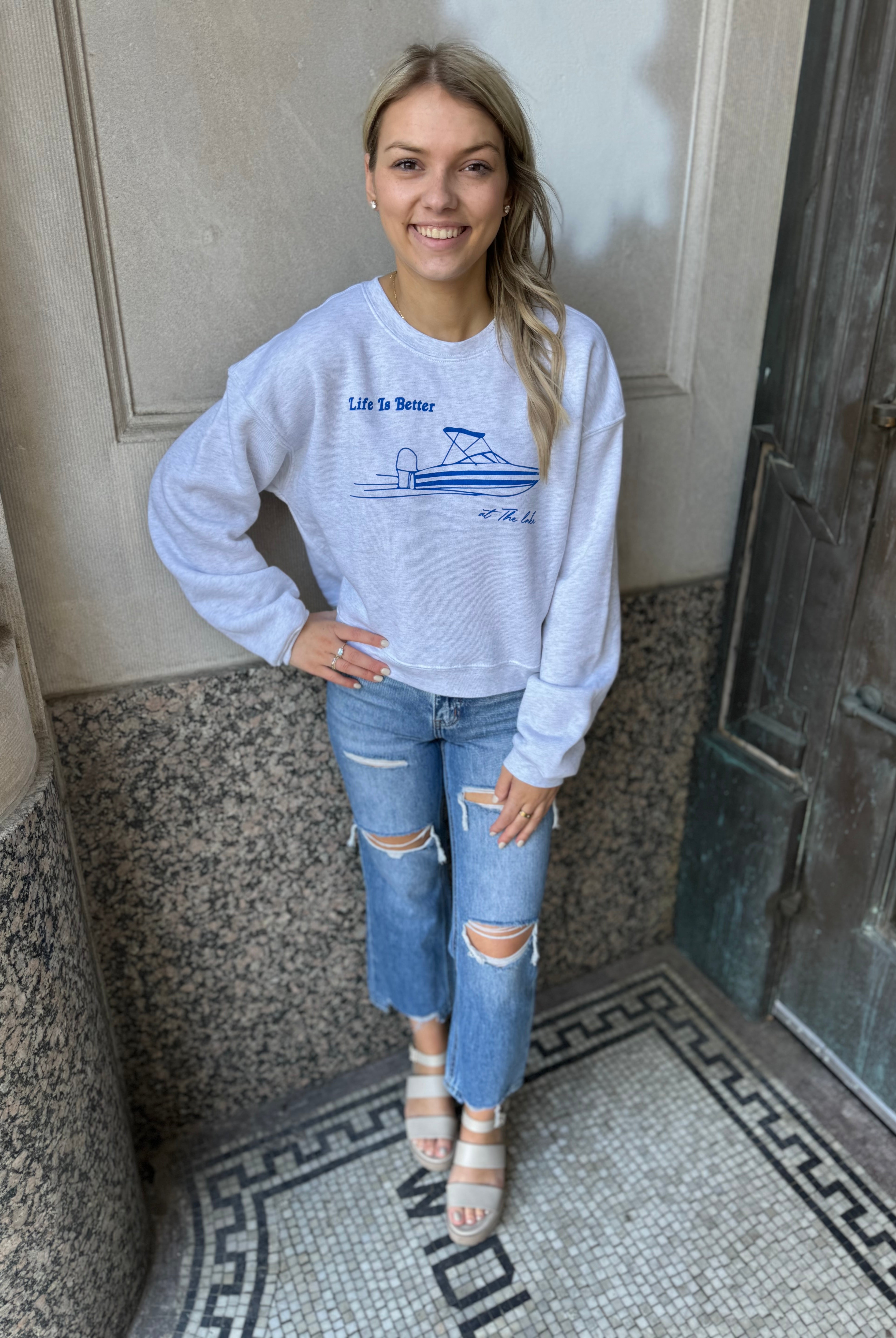 Life Is Better At the Lake Mid Sweatshirt-Sweatshirts-oat-The Silo Boutique, Women's Fashion Boutique Located in Warren and Grand Forks North Dakota