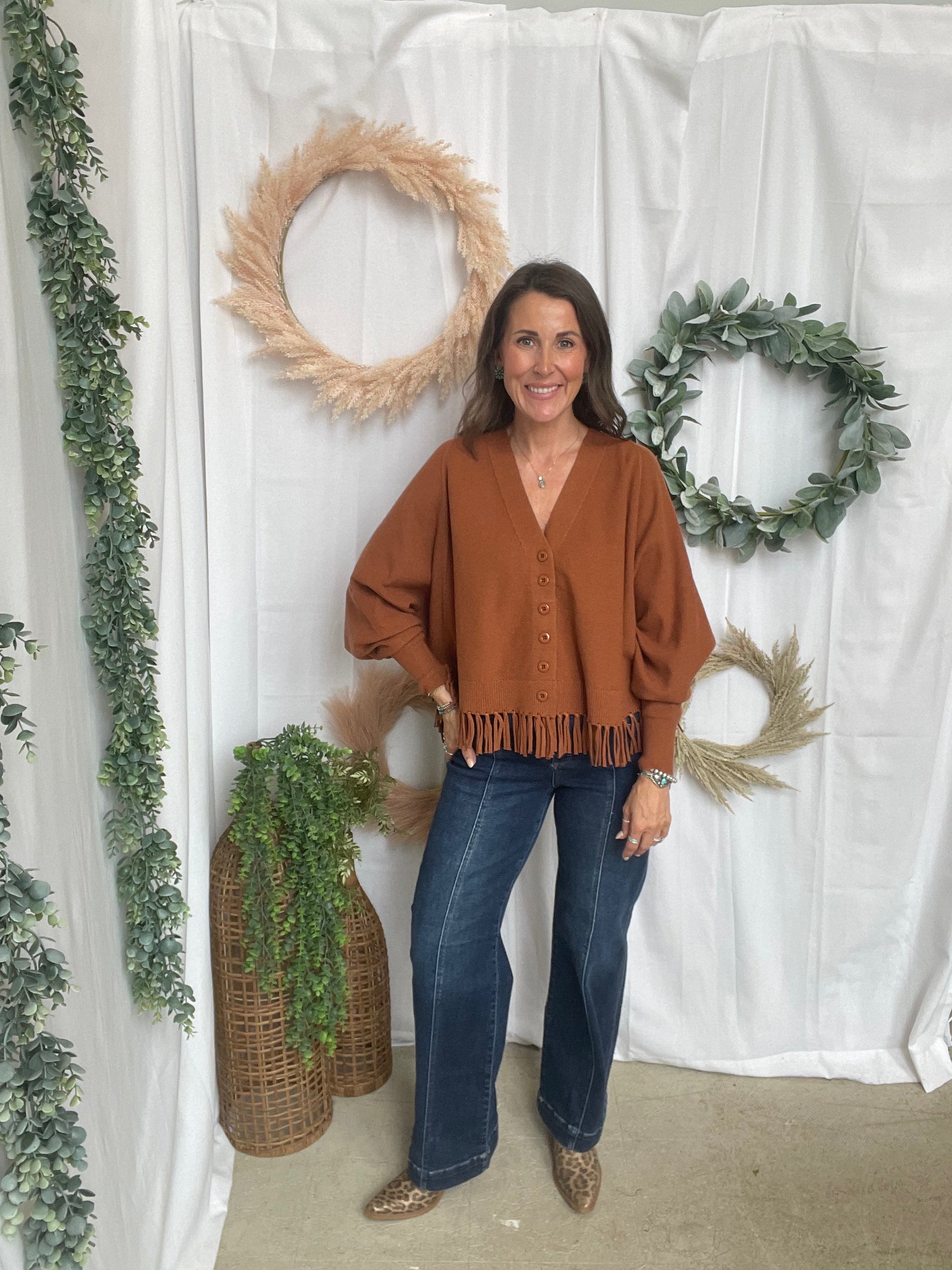 Farah Fringe Cardigan-Camel-Cardigans-staccato-The Silo Boutique, Women's Fashion Boutique Located in Warren and Grand Forks North Dakota