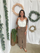 Snow Corduroy Skirt-Brown-Skirts-hem and thread-The Silo Boutique, Women's Fashion Boutique Located in Warren and Grand Forks North Dakota