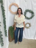 Curds Lace Blouse-Ivory-Short Sleeve Tops-curds-The Silo Boutique, Women's Fashion Boutique Located in Warren and Grand Forks North Dakota