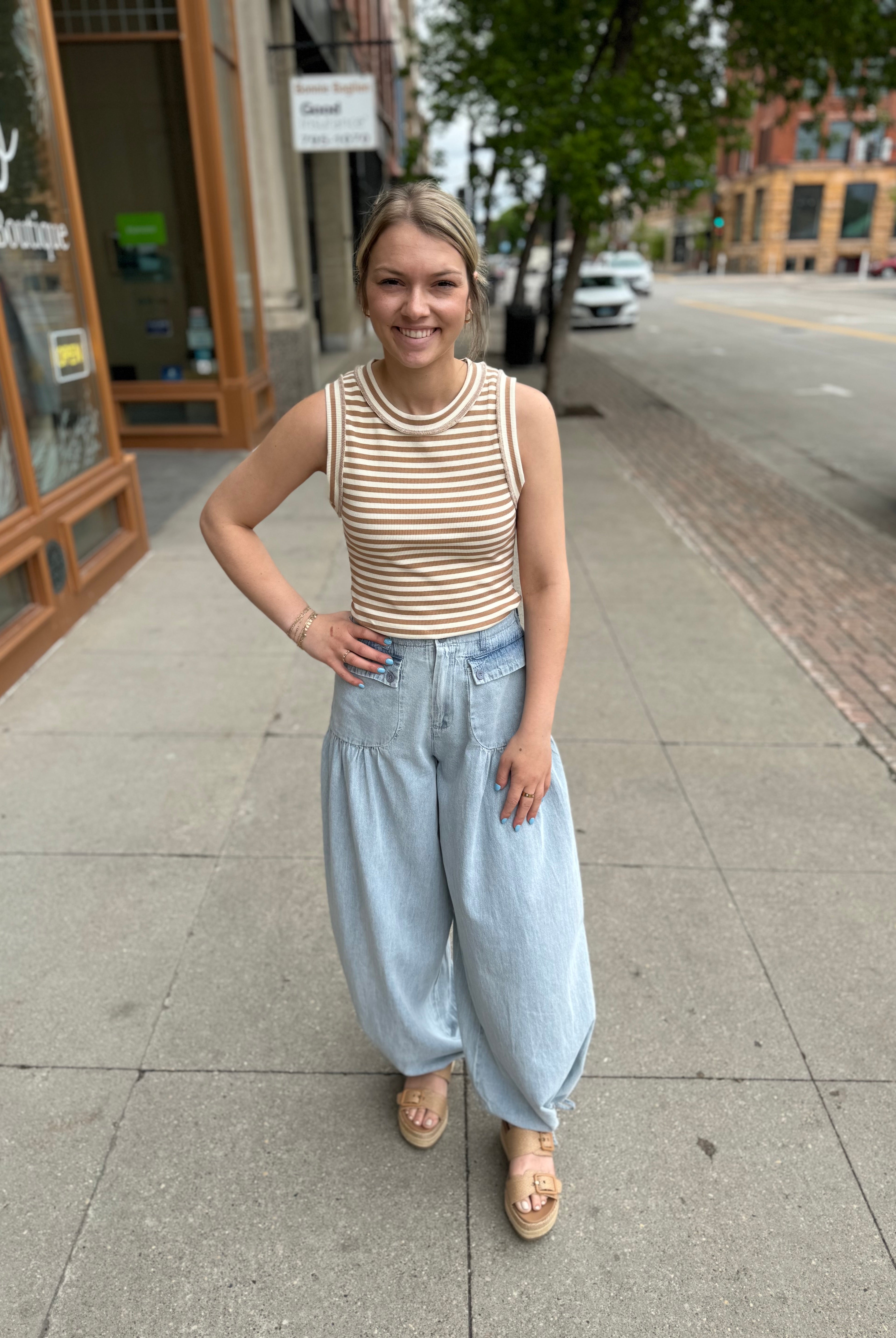 Light Denim Balloon Pants-Pants-entro-The Silo Boutique, Women's Fashion Boutique Located in Warren and Grand Forks North Dakota