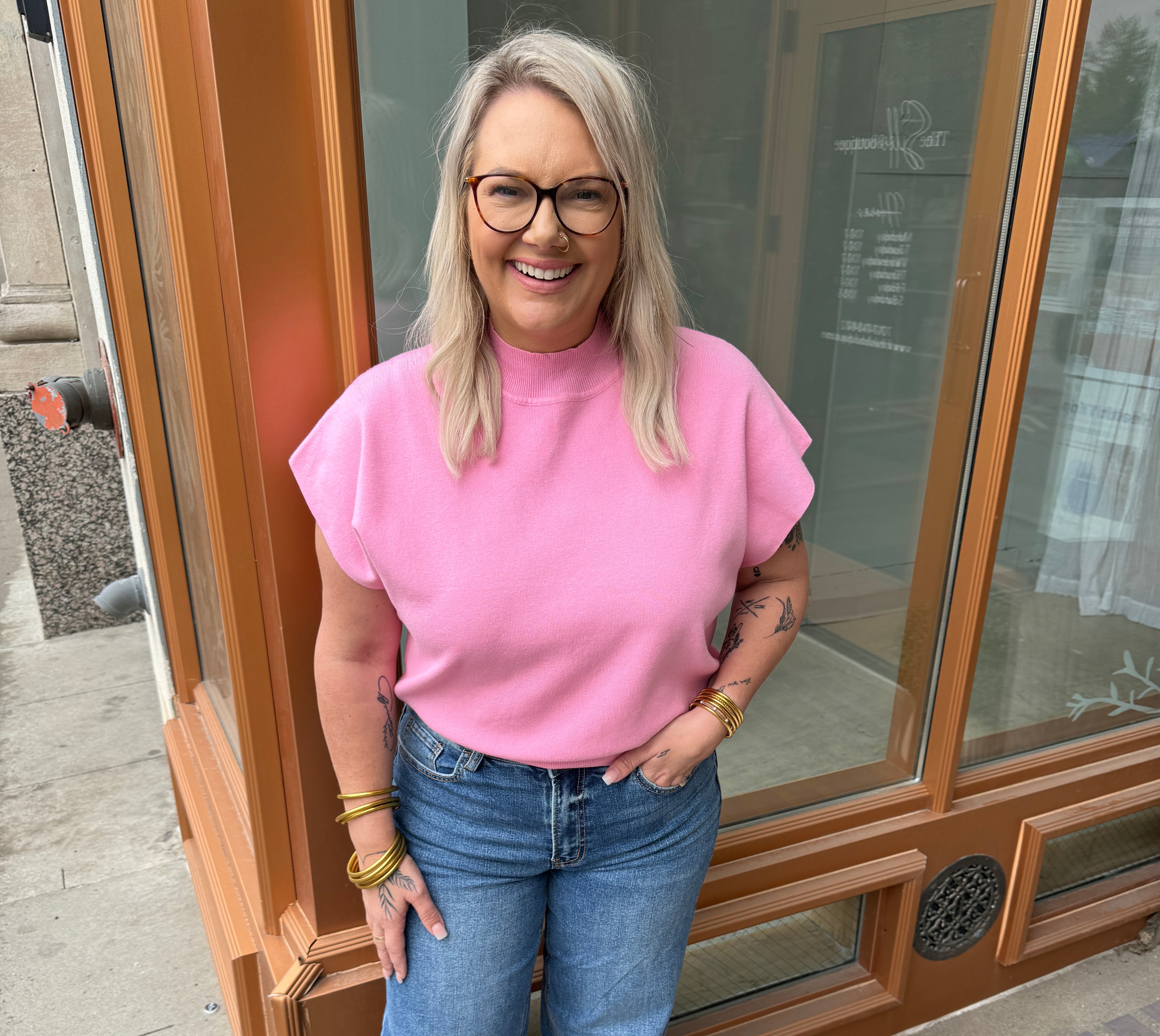 Pink Mock Short Sleeve Sweater Top-Short Sleeve Tops-eesome-The Silo Boutique, Women's Fashion Boutique Located in Warren and Grand Forks North Dakota