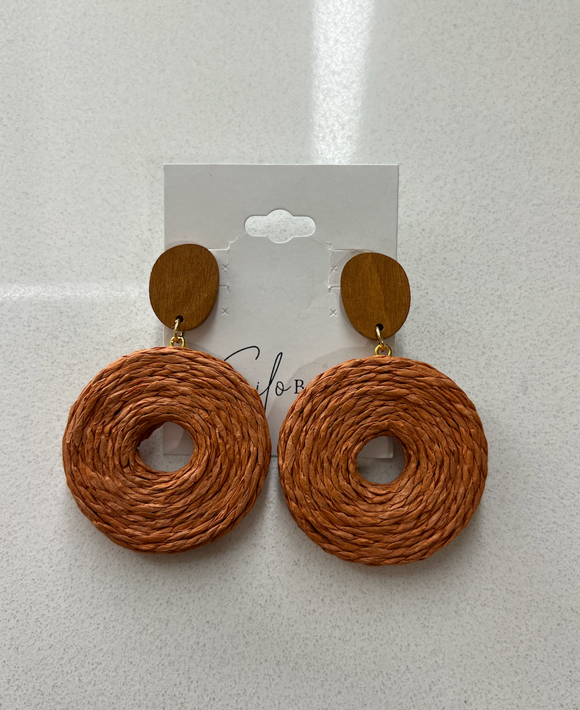Cognac Raffia Earrings-earrings-Dallas Market-The Silo Boutique, Women's Fashion Boutique Located in Warren and Grand Forks North Dakota