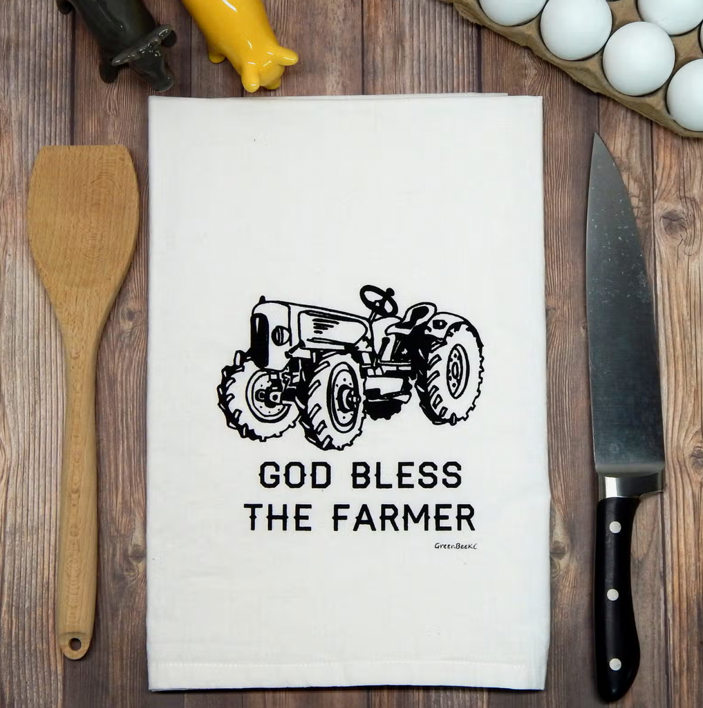 God Bless The Farmer Flour Sack Tea Towel-Tea Towels-Green Bee-The Silo Boutique, Women's Fashion Boutique Located in Warren and Grand Forks North Dakota