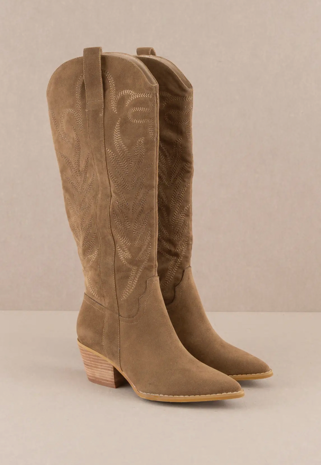 Oasis The Samara Brown Embroidered Boot-Boots-oasis society-The Silo Boutique, Women's Fashion Boutique Located in Warren and Grand Forks North Dakota