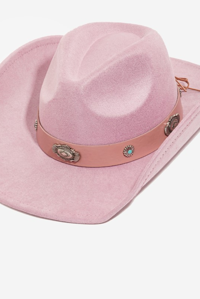 Pink Boho Disc Strap Cowboy Hat-Hats-Fame-The Silo Boutique, Women's Fashion Boutique Located in Warren and Grand Forks North Dakota