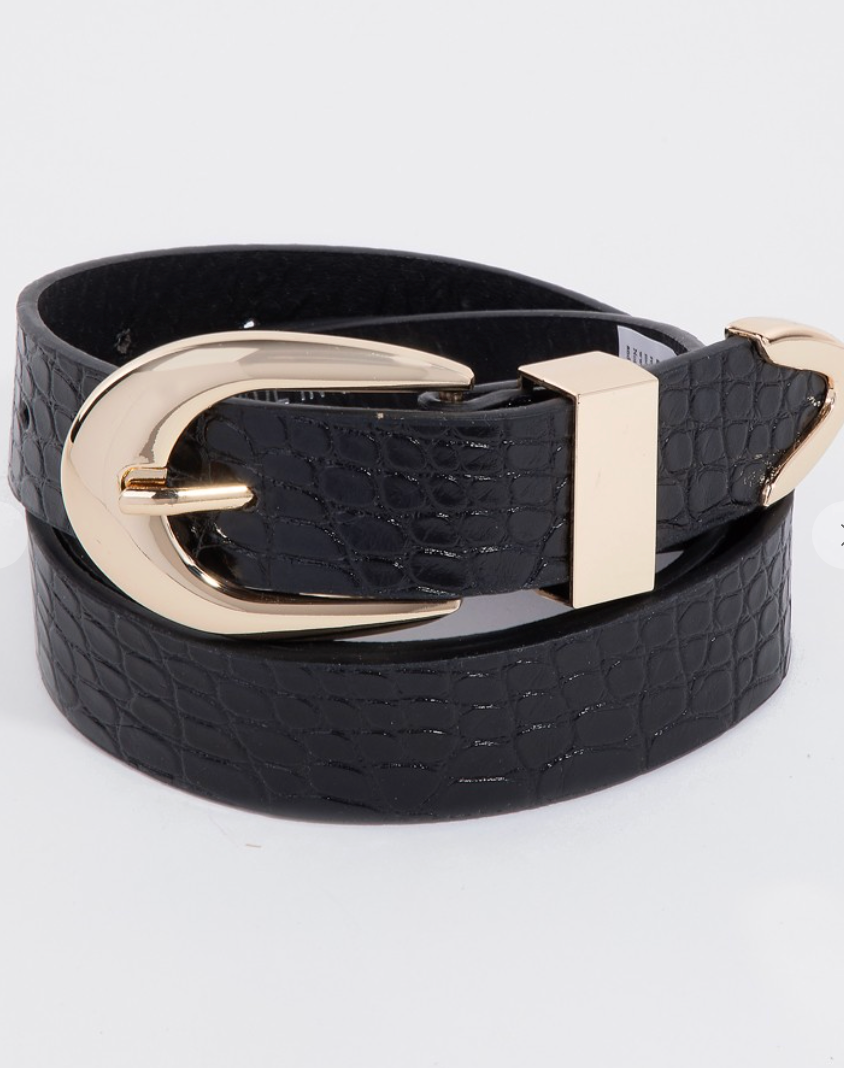 Faux Alligator Belt-Black-Belts-Fame-The Silo Boutique, Women's Fashion Boutique Located in Warren and Grand Forks North Dakota