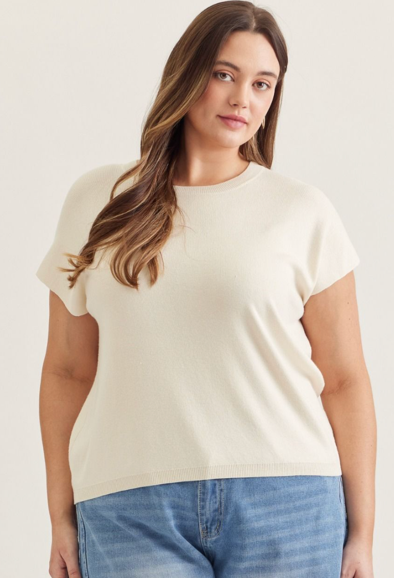 Everly Short Sleeve Lightweight Sweater-Ivory-Short Sleeve Tops-entro-The Silo Boutique, Women's Fashion Boutique Located in Warren and Grand Forks North Dakota